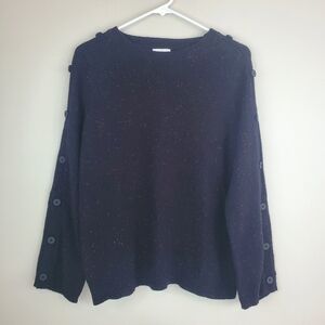 NWT J. Jill Size S Black Red Speckled Long Sleeve Button Detailed Sweater